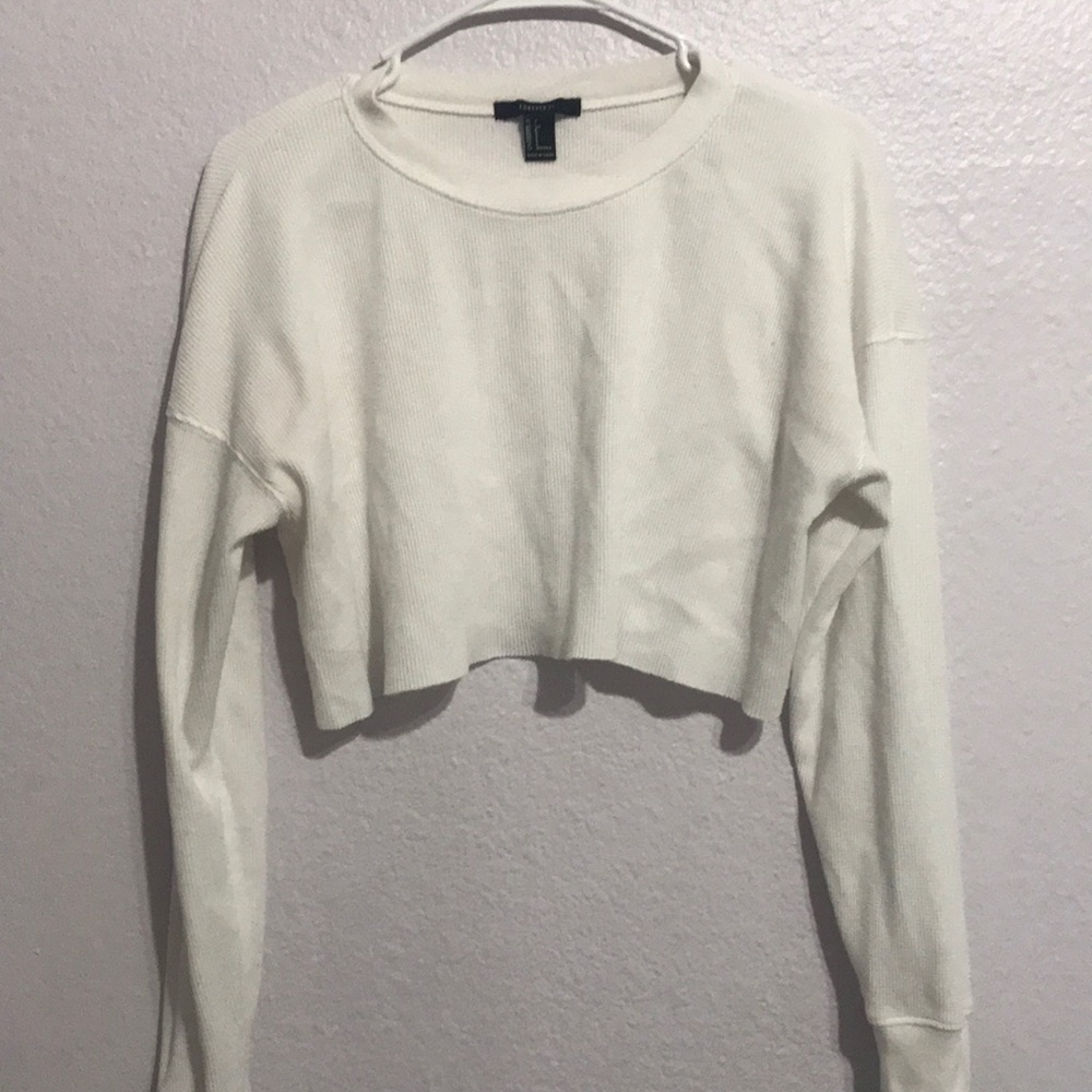 Long-sleeve, white crop top
